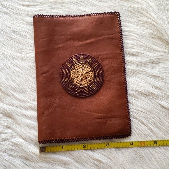 NEW Artist Designed soft leather wallet passport case billfold Hand Beaded. Wow! - Picture 8 of 10